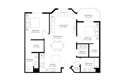a floor plan of a 1 bedroom floor plan
